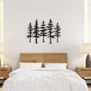 Decorazione murale in metallo a forma di pino: decorazione forestale, arazzo da parete per soggiorno