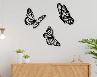 Laser Cut Metal Butterfly Wall Art, Bohemian Nature Decor, Set of 3