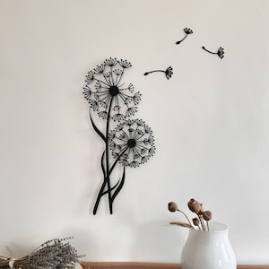 Metal Wall Art Decor Dandelion with Flying Seeds, Pusteblume Floral Decor for Indoors Outdoors, Gift for home, Flower Wall Hanger, Host gift