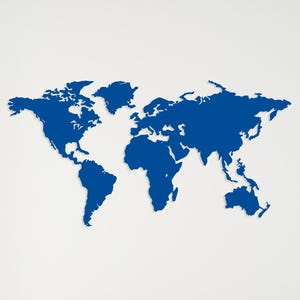 Mapa del mundo grande de metal azul para decoración de pared, decoración de continentes para el hogar, la oficina y la entrada, producto con un diseño colorido especial.