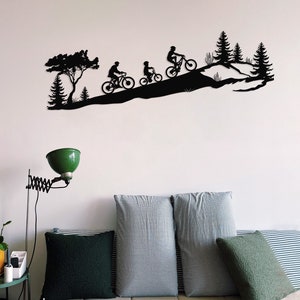 Family Bike, Mother Father and Son Cyclists Metal Wall Decor, Cyclists Wall Art, Wall Hanging, Bicycle Lover Gift,Mountain Bikers Deco, D137