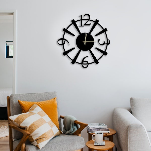 Black Metal Large Wall Clock, Wanduhr, Horloge, Housewarming gifts