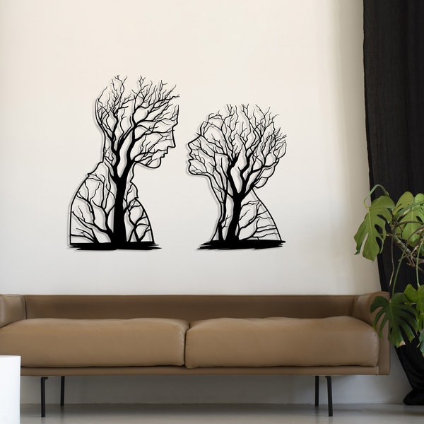 Abstract Tree Man Woman Metal Wall Art - Silhouet mensen decor, Decoratieve muurhanger, Cadeau voor haar, Home cadeau