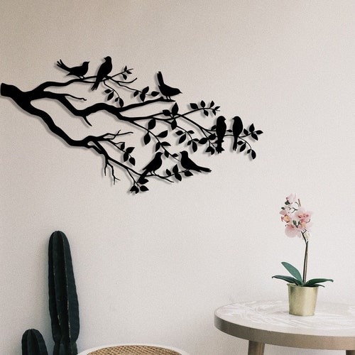 Metal Bird Wall Art Birds on the Branch Leaves Wall Decor Wall Etsy