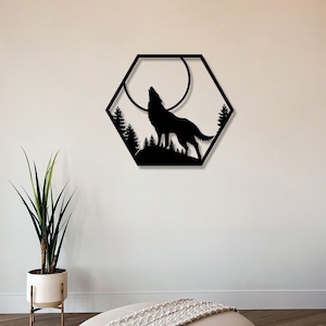 Geometric Wolf Metal Wall Art: Nature Forest Decor