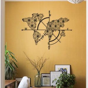 Metall Wand Kunst Dekor, große Metall Weltkarte mit Pfeil und Kompass, Reise Wand Dekor Zeichen, Büro Geschenke, Arbeitszimmer Dekor, Geschenke am Arbeitsplatz