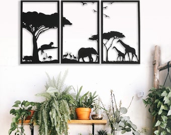 Metal Wall Art Africa Safari Decor, Animal Metal Chart, Kids Room Gift, Wild life Forest decor wall hanger, Interior - Outdoor Sign