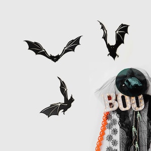 Halloween Wall Decor, Triple set Bats Metal Wall Decor, Black Metal Wall Art, Bat Decor, Garden, Tree, Wall, Front Door Decor, Home gifts