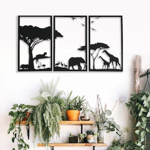 Metal Wall Art Africa Safari Decor, Animal Metal Chart, Kids Room Gift, Wild life Forest decor wall hanger, Interior - Outdoor Sign