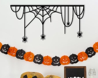 Décoration murale en métal avec toile d'araignée : décoration gothique d'Halloween