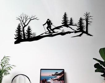 Metal Wall Art Women Skier Decor, Winter Sport Wall Hanger, Interior Outdoor Sign, Mom's day gift,  Gift for Skier
