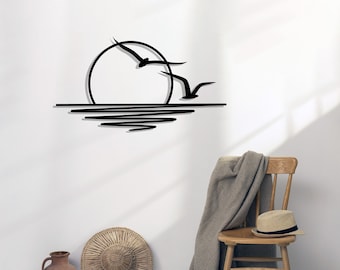 Sunrise Metal Wall Art, Sea and Seagulls Decor,  Metal Sculpture