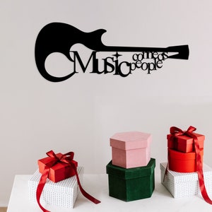 Décoration murale en métal avec guitare, oeuvre d'art murale en métal, carte murale en métal, cadeau, pour les mélomanes, décoration de bar musical, cadeaux pour adolescents, enseigne en métal