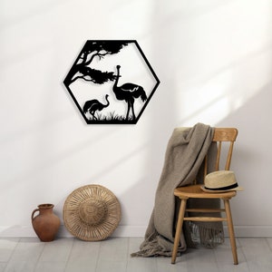 Geometrische Metall-Strauß-Wandkunst, Strauß-Wanddekor, Wandbehänge, Tiere Wandkunst, Natur- und Walddekorationen, Geschenk der wild lebenden Tiere