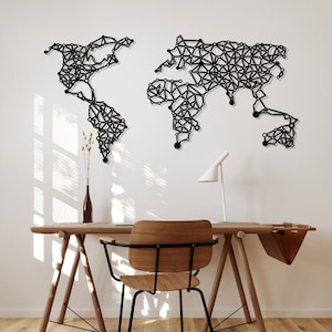 Arte de pared con mapa del mundo de metal: letrero de pared de oficina con mapa del mundo, regalo para ella, colgador de pared de metal, regalos de oficina, decoración de sala de estudio, regalos para el lugar de trabajo