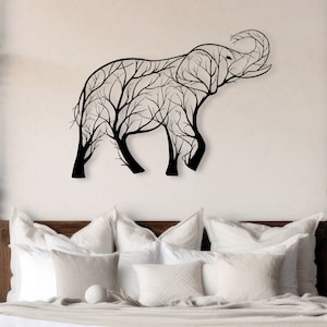 Metal Elephant Tree Wall Art: Indoor Outdoor Decor