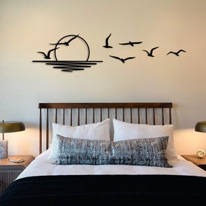 Metal Sunrise and Flying Seagull Wall Decor, Birds Sea and Sun, Sunset View, Peace of Nature, Gift for host, Indoor outdoor garden sign