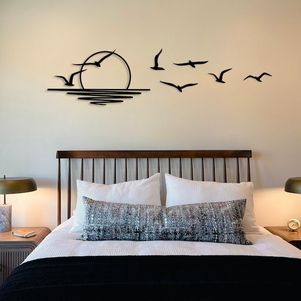 Sunrise and Seagulls Metal Wall Art, Living room decor, Interior - Outdoor Sign, Birthday Gifts For Bird lovers, Mom gift
