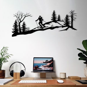 Decorazione da parete in metallo, decorazione da sciatrice, arazzi per sport invernali, cartello per interni ed esterni, arte per avventure in montagna, regalo per sciatore, regalo per lo sci