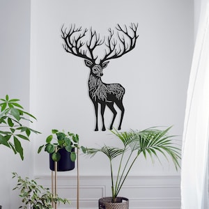 Decorazione murale a forma di cervo, decorazione murale in metallo, decorazioni naturali, regalo per gli amanti dei cervi, arazzi, cartello con cervo selvatico, arredamento rustico, grandi corna di cervo