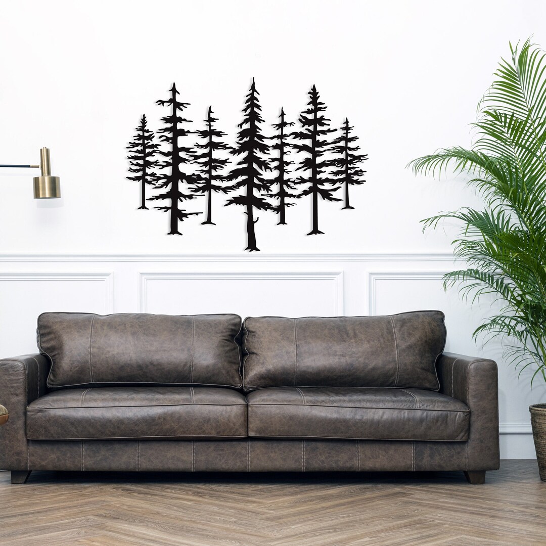 Metal Wall Art Long Pine Tree Forest Landscape Wall Hanger, Home and ...