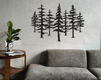 Pine Tree Metal Wall Art: Forest Silhouette Decor