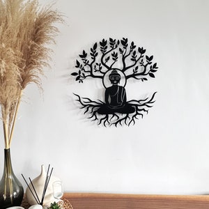 Yoga Buddha Meditation, Hindu, Tree of Life Metal Wall Decor, Budha Metal Art, Wall Hanging, Yoga Studio Metal Decor, Yoga Meditation Art