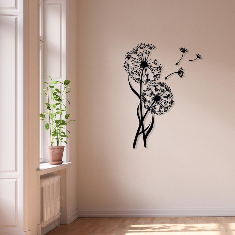 Metal Dandelion Wall Art: Floral Pusteblume with Flying Seeds image 10