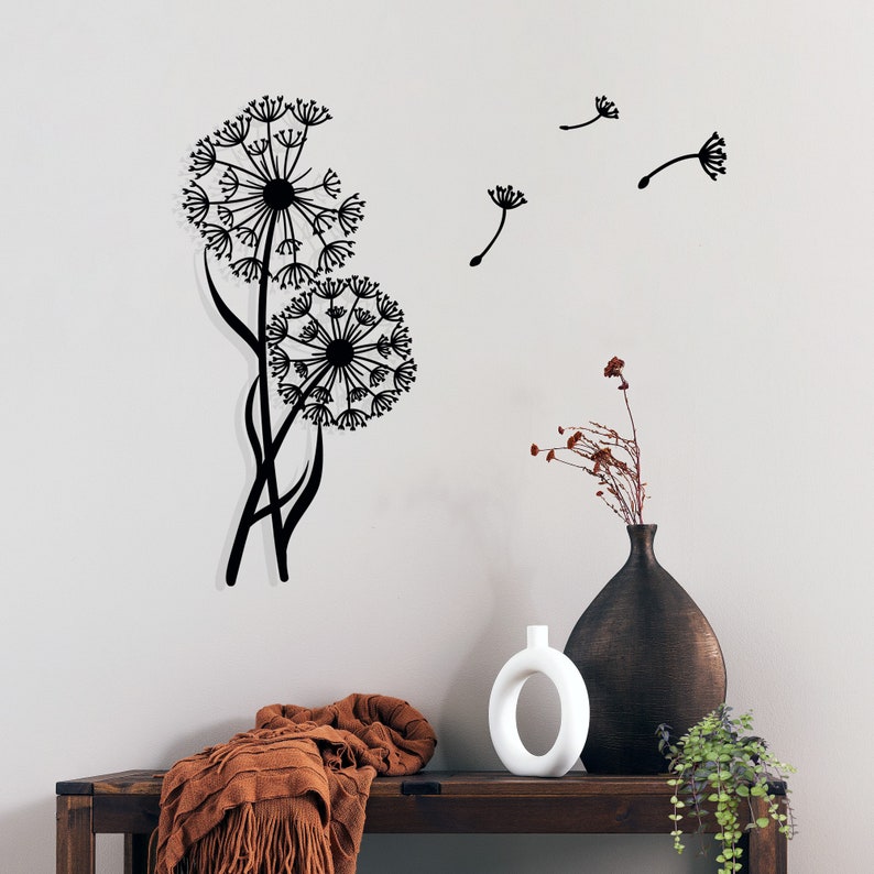 Metal Wall Art Decor Dandelion with Flying Seeds, Pusteblume Floral Decor for Indoors Outdoors, Gift for home, Flower Wall Hanger, Home gift