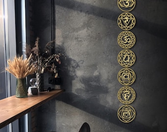 Chakra Symbols Metal Wall Art: Yoga Studio Decor, Meditation Accessory