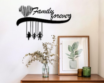 Family Forever Metal Wall Art: Swing Silhouette, Modern Home Decor