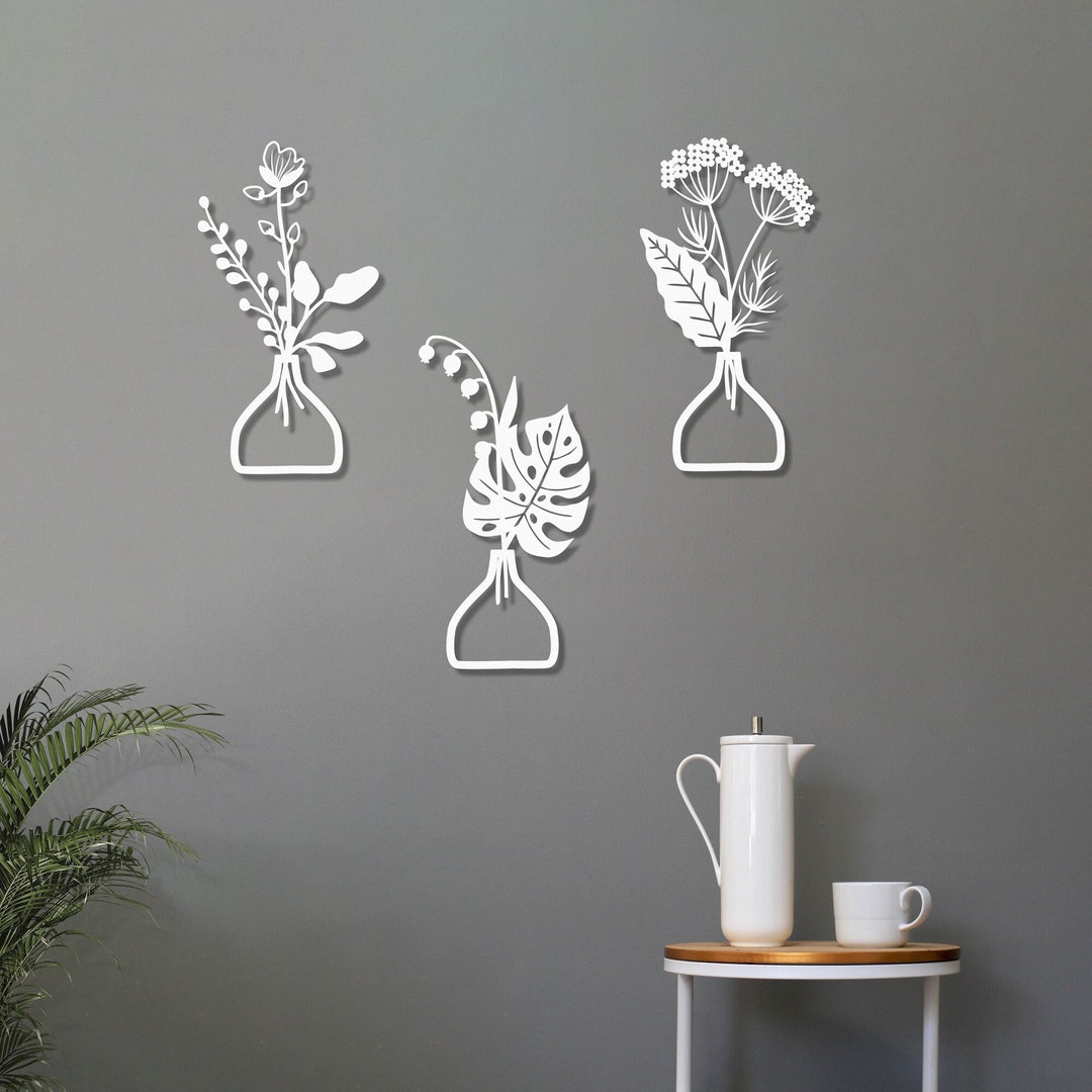 Flower in Vase Metal Wall Decor , Potted Flower Metal Wall Art, Floral