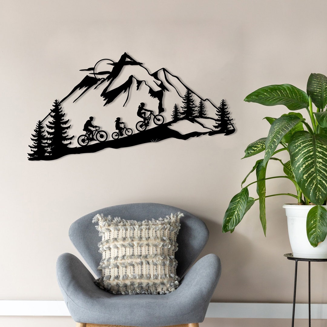 Family Bike, Mother Father and Daughter / Son Cyclists Metal Wall Art ...