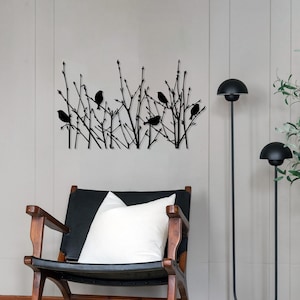 Tree Metal Wall Art, Birds Metal Wall Decor, Birds perched on bushes, Indoor Outdoor Garden Sign, Gift for bird lovers, Home gifts