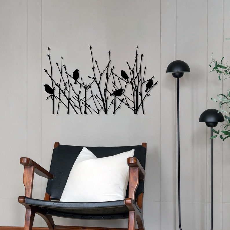 Tree Metal Wall Art, Birds Metal Wall Decor, Birds perched on bushes, Indoor Outdoor Garden Sign, Gift for bird lovers, Home gifts