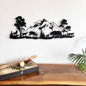 Decorazione murale in metallo, decorazione murale con animali della foresta selvaggia, arazzi con orso, cervo, lupo, volpe e scoiattolo, cartello decorativo con natura e giungla, regalo per papà.