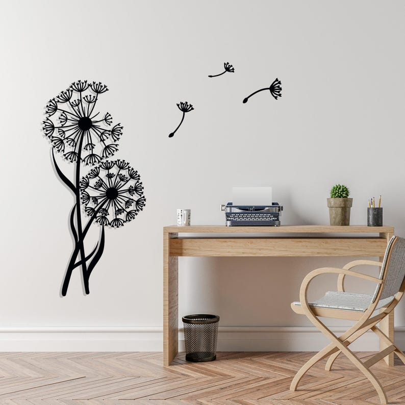 Metal Dandelion Wall Art: Floral Pusteblume with Flying Seeds image 3