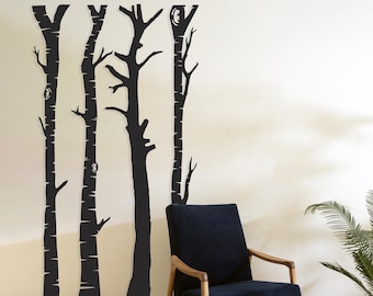 大きな金属製の木のウォールアート：シルエットの森の風景装飾、玄関ドアの装飾