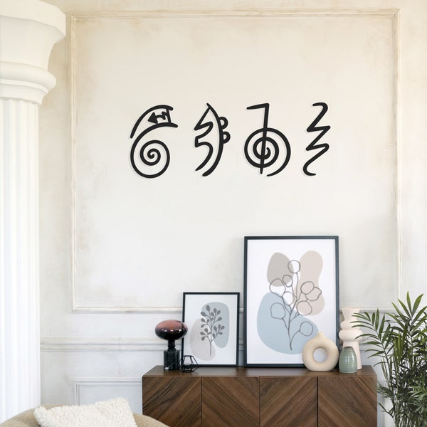 Conjunto de arte de pared de metal con símbolos de Reiki, Dai ko myo, She he kei, Cho ku rie, Raku, regalos y meditación de decoración de estudio de yoga, colgador de pared