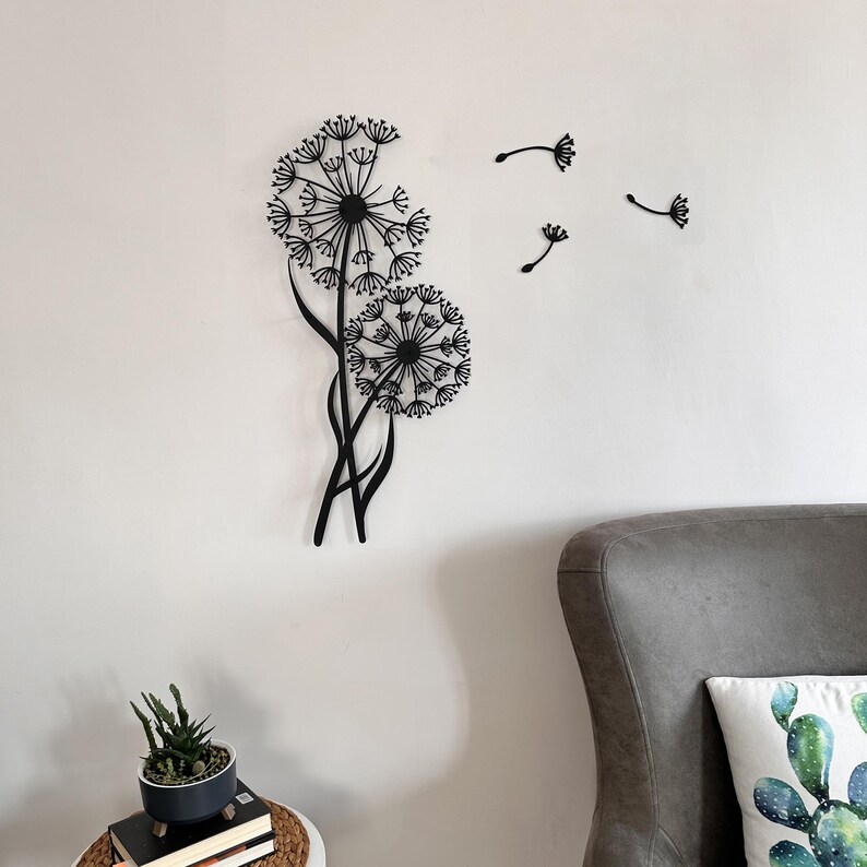 Metal Dandelion Wall Art: Floral Pusteblume with Flying Seeds image 12