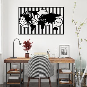 World Map Wall Art, Metal World Decor, Travel Wall Sign, Office Gifts, Study Room Decor, Workplace Gifts, Home Gifts Wall Hangirings