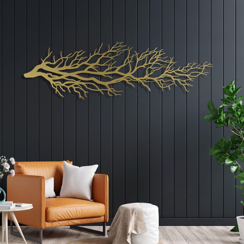 Long Tree Branch Metal Wall Art: Rustic Home Decor - Etsy