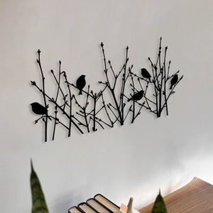 Tree Metal Wall Art, Birds Metal Wall Decor, Birds perched on bushes, Indoor Outdoor Garden Sign, Gift for bird lovers, Home gifts