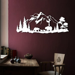 Bärenfamilie Dekor, Metall Bär Wandkunst, Baum Berg Dekoration, Natur Wandkunst, Geschenk für Wildtier-Liebhaber, Wandbehänge, Bär Schild, Herbst Dekor