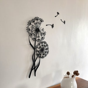 Metal Wall Art Decor Dandelion with Flying Seeds, Pusteblume Floral Decor for Indoors Outdoors, Gift for home, Flower Wall Hanger, Home gift