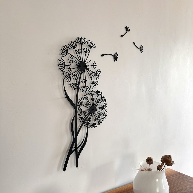Metal Wall Art Decor Dandelion with Flying Seeds, Pusteblume Floral Decor for Indoors Outdoors, Gift for home, Flower Wall Hanger, Home gift