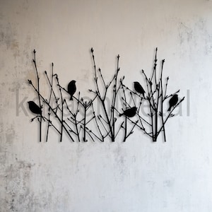 Tree Metal Wall Art, Birds Metal Wall Decor, Birds perched on bushes, Indoor Outdoor Garden Sign, Gift for bird lovers, Home gifts