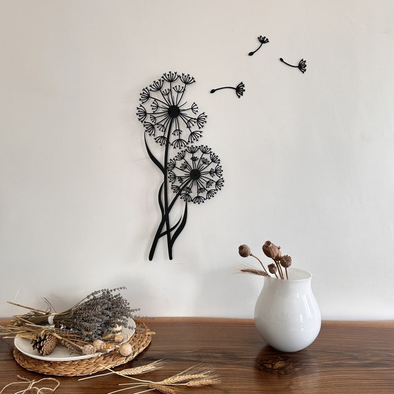 Metal Dandelion Wall Art: Floral Pusteblume with Flying Seeds