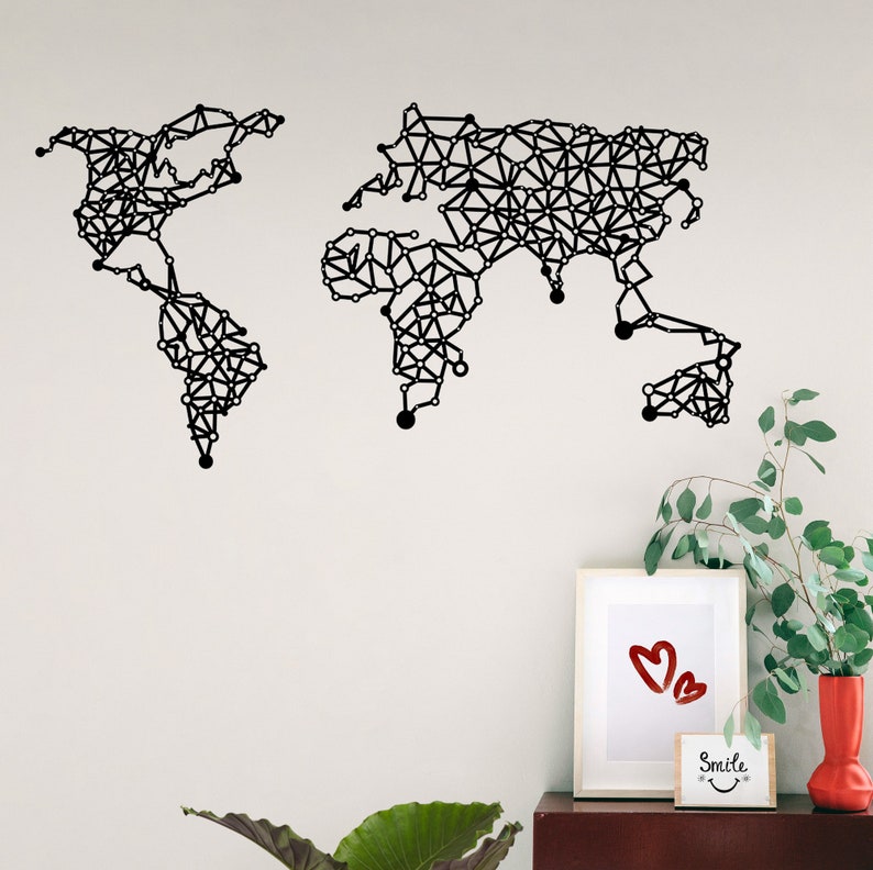 Metal World Map Wall Art Metal World Map Bedroom Wall Etsy