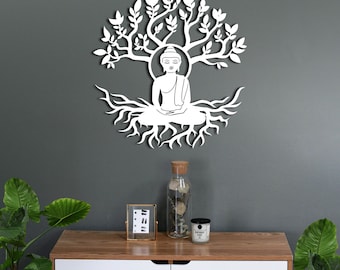 Buddha Tree of Life Metal Wall Art: Yoga Decor